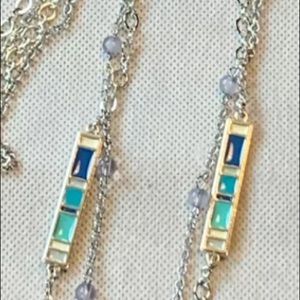 Double Chain Enamel Silver Necklace & Earrings